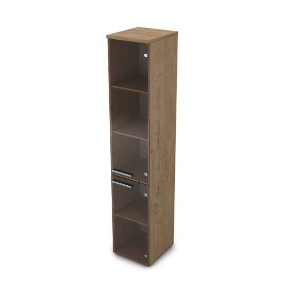 9П.005.10 Пенал высокий со стеклом (400x450x2045) (Teakwood)