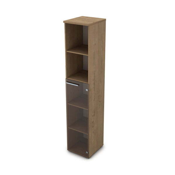 9П.005.8 Пенал высокий со стеклом и открытой полкой (400x450x2045) (Teakwood)